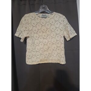 Basil Ivory Lace Top, Women's Medium, Short‎ Sleeve, Vintage Floral Style Blouse